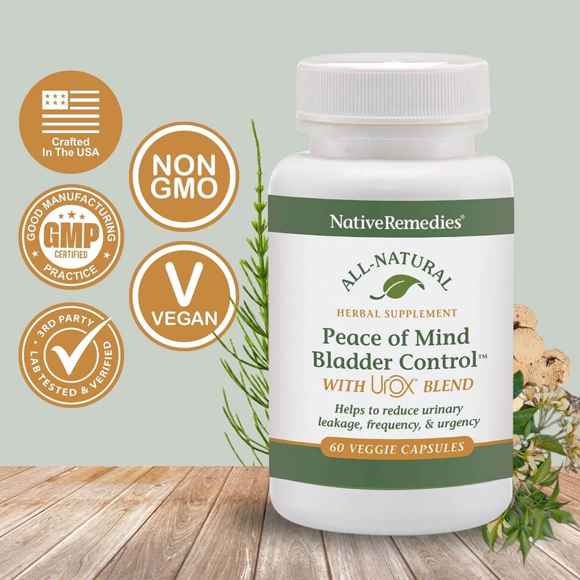 Native Remedies Peace of Mind with Urox – Bladder Support Supplement for Women and Men (60 Capsules) - görsel 2