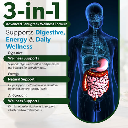 TRUEMED Organic Fenugreek Capsules 610 mg – Digestive Comfort, Natural Energy and Wellness Support (90 Capsules)