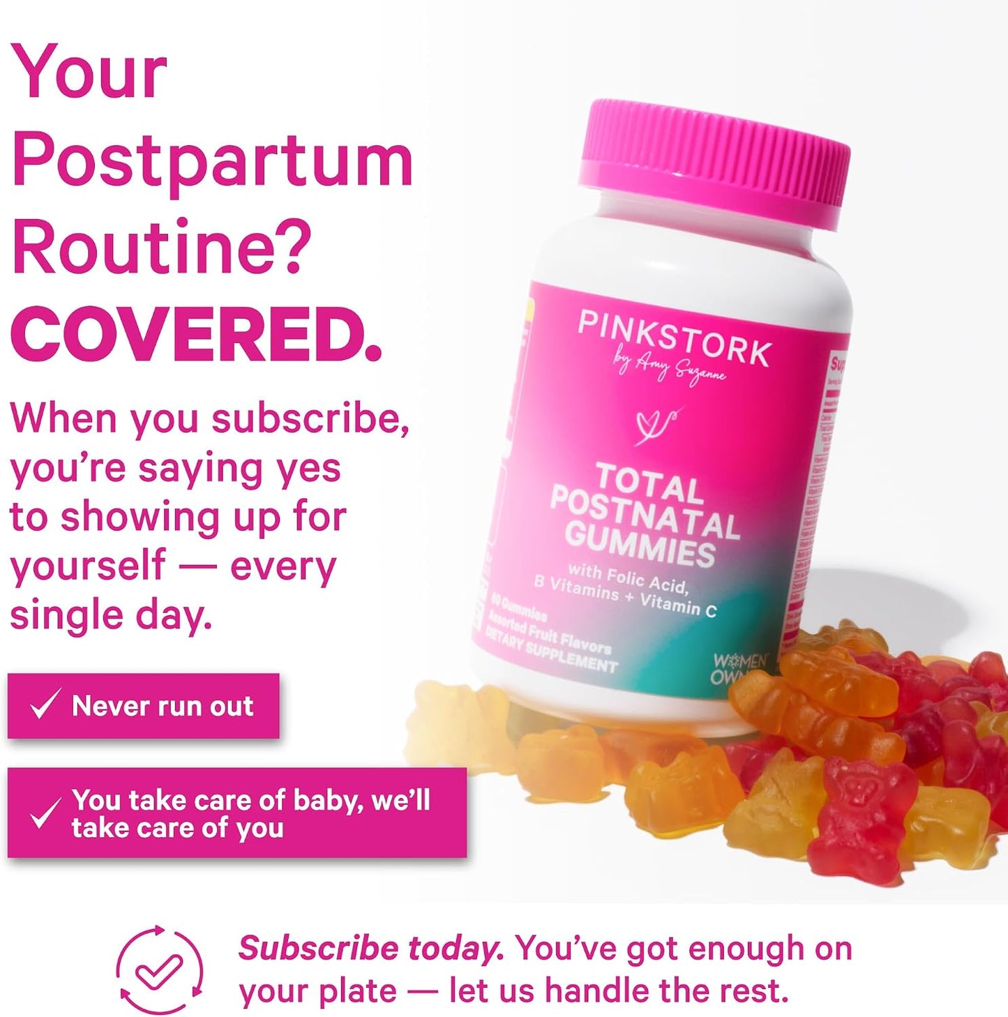 Pink Stork Total Postnatal Vitamin Gummies – Multivitamin for Postpartum Recovery and Breastfeeding Support (60 Gummies) - görsel 4