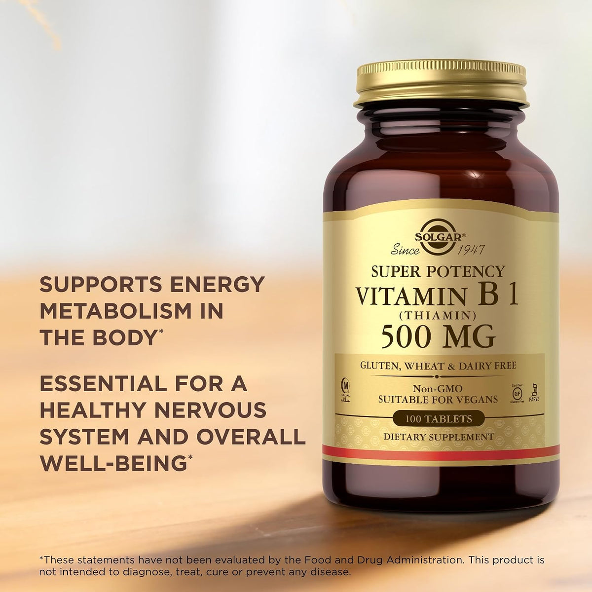 Solgar Vitamin B1 (Thiamine) 500 mg, 100 Tablets – High Strength, Non-GMO, Vegan, Gluten Free, Kosher, Halal - görsel 5