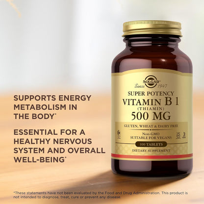 Solgar Vitamin B1 (Thiamine) 500 mg, 100 Tablets – High Strength, Non-GMO, Vegan, Gluten Free, Kosher, Halal