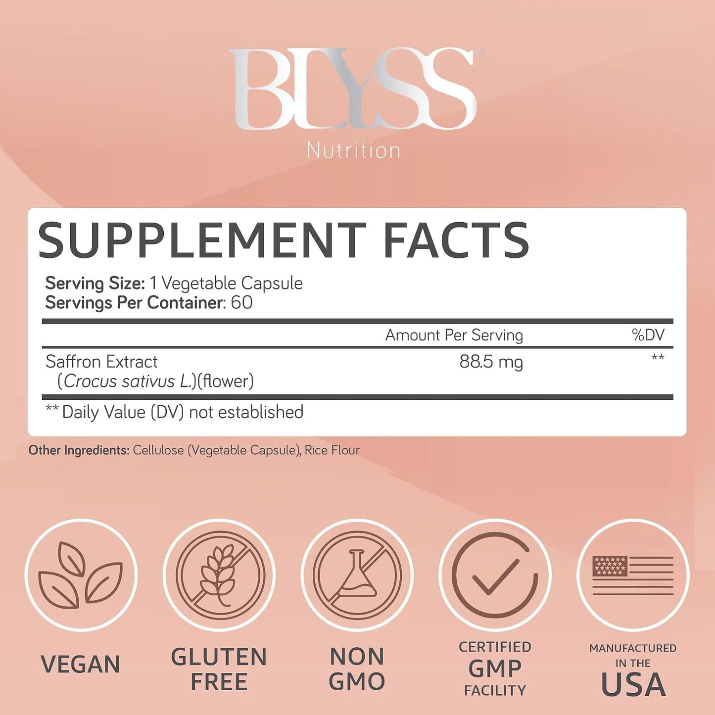 BLYSS Nutrition Saffron Extract Capsules – GOOD VIBES for Women – Mood, Energy & PMS Support - görsel 2