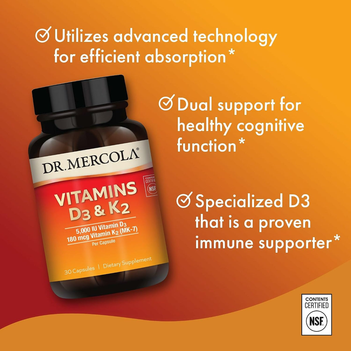 Dr. Mercola Vitamin D3 & K2 Supplement - 5000 IU, 180 mcg, 30 Capsules - görsel 5