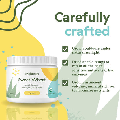 Brightcore Nutrition Sweet Wheat Wheatgrass Juice Powder – Super Greens for Digestive Comfort & Vitality, 90g