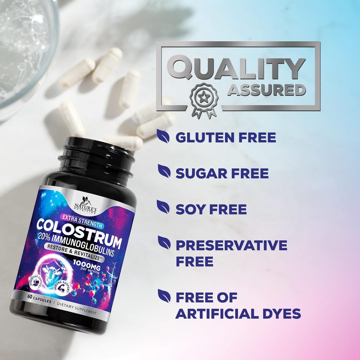 Nature's Nutrition Colostrum Supplement - 1000mg per Serving, 60 Capsules - görsel 7