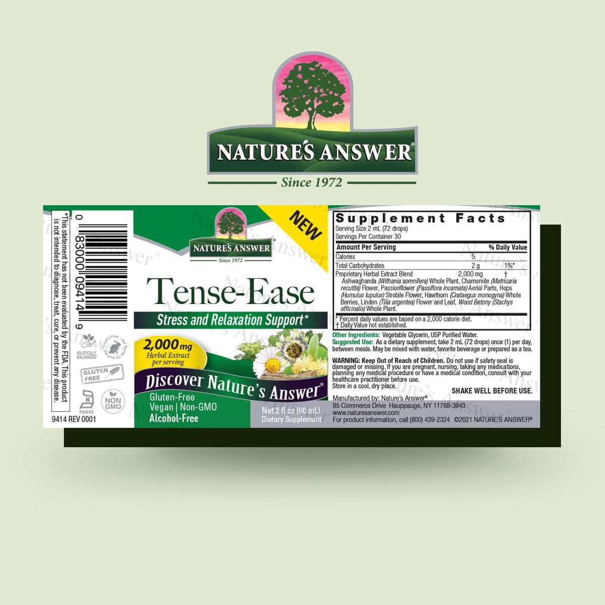 Nature's Answer Tense-Ease with Ashwagandha 2000mg 60 ml Liquid Extract - Mood Support - görsel 2