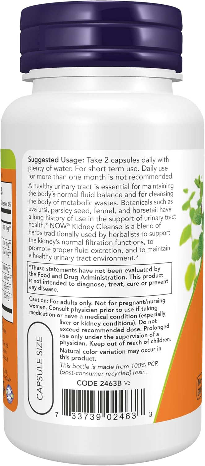 NOW Supplements, Kidney Cleanse with Uva Ursi, Parsley Seed, Fennel, and Horsetail, 90 Veg Capsules - görsel 3