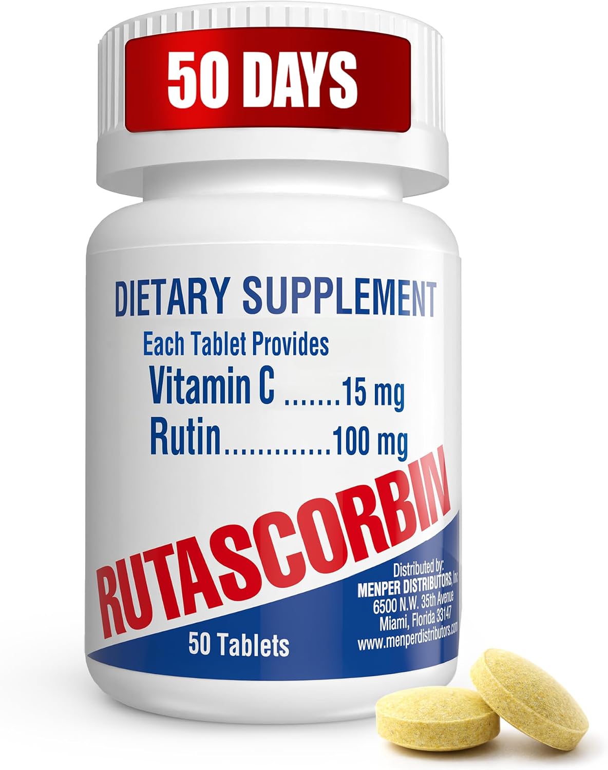 Rutin and Vitamin C Tablets for Circulation and Immune Support, 50 Count - görsel 1