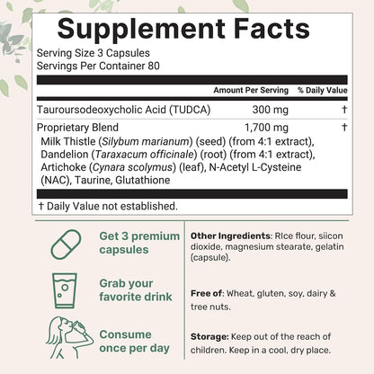 Micro Ingredients TUDCA Bile Salts 2,000 mg Supplement, 240 Capsules | 7-in-1 Complex with NAC, Milk Thistle, Glutathione, Dandelion & Artichoke | Extra Strength Tauroursodeoxycholic Acid | Non-GMO