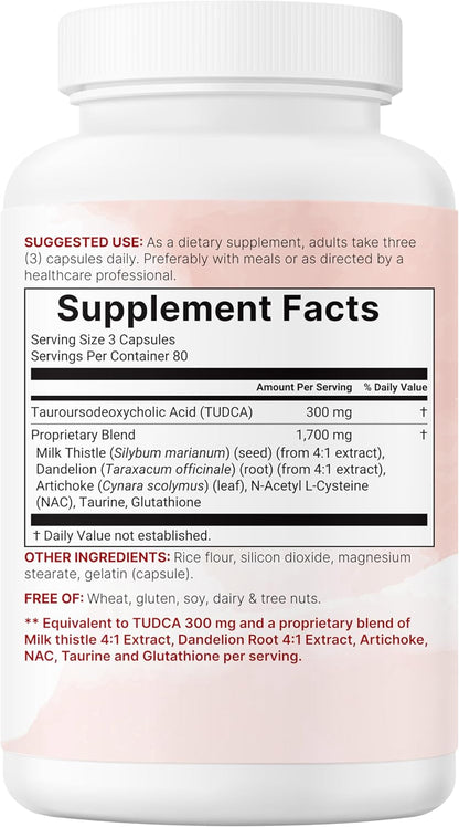 Micro Ingredients TUDCA Bile Salts 2,000 mg Supplement, 240 Capsules | 7-in-1 Complex with NAC, Milk Thistle, Glutathione, Dandelion & Artichoke | Extra Strength Tauroursodeoxycholic Acid | Non-GMO
