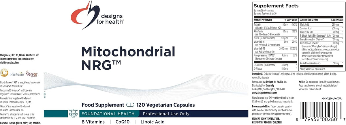 Designs for Health Mitochondrial NRG - Mitochondrial Energy Support with CoQ10, ALA, Resveratrol & Curcumin (120 Vegan Capsules) - görsel 5