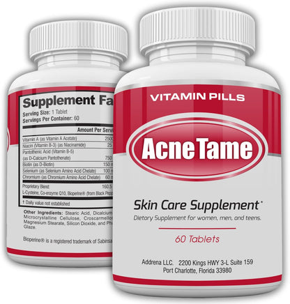 Acnetame Acne Tablets – Clear Skin Support for Oily Skin, Hormonal Blemishes and Cystic Acne – 60 Tablets