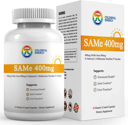 7c SAM-e 400mg Supplement with Vitamin B6, B12 & Folic Acid – Vegan, Non-GMO, Gluten-Free – 60 Enteric Coated Capsules