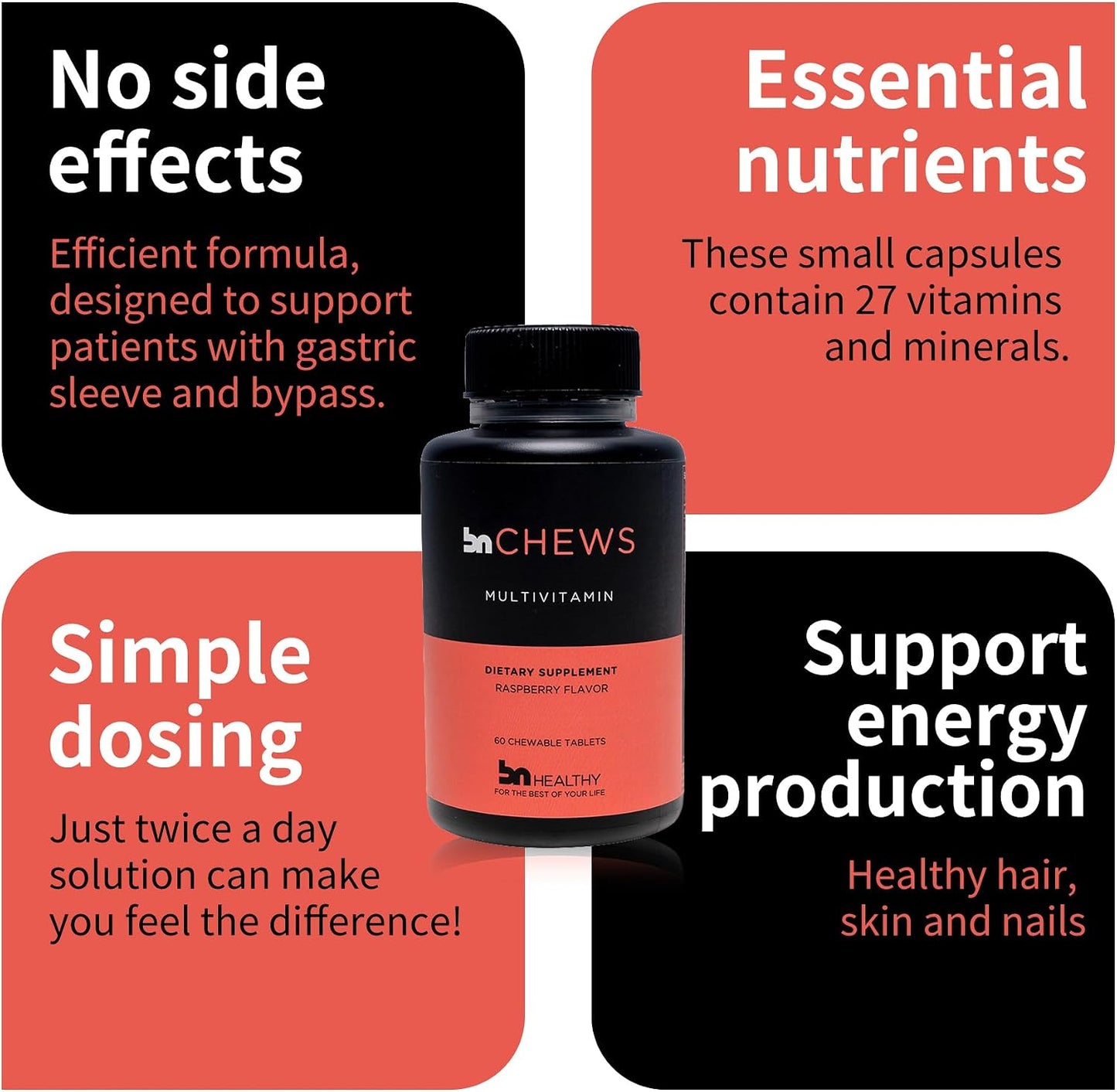 BNHealthy Chews Bariatric Multivitamin with Iron - Chewable Daily, Raspberry Flavoured, 60 Tablets - görsel 3