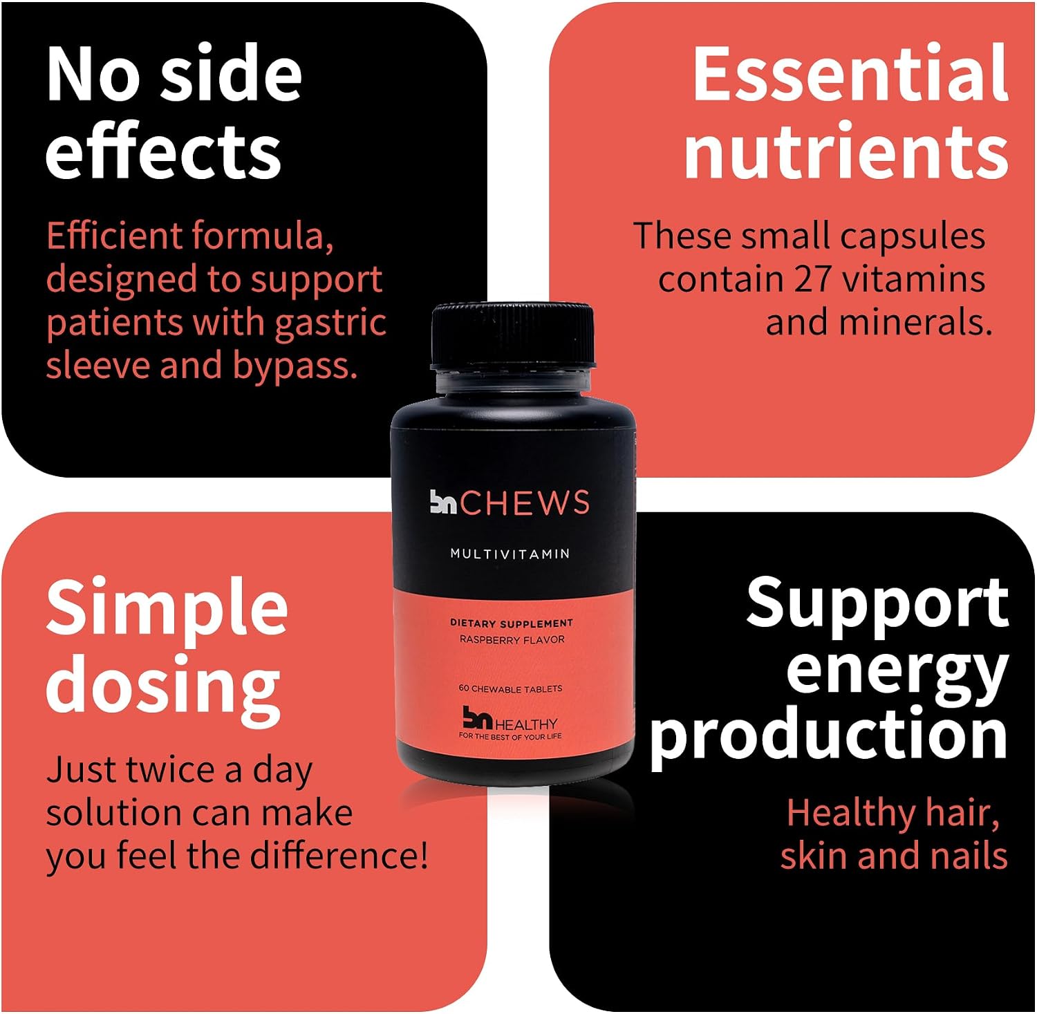 BNHealthy Chews Bariatric Multivitamin with Iron - Chewable Daily, Raspberry Flavoured, 60 Tablets - görsel 3