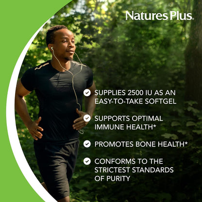 NaturesPlus Vitamin D3 2500 IU – 90 Softgels for Bone and Immune Health