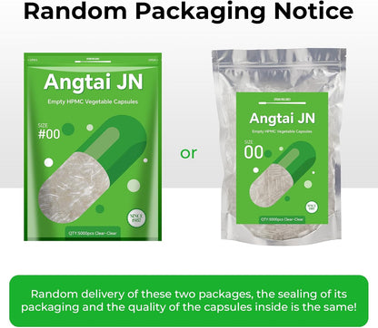 Angtai JN Vegan Capsules Size 00 Empty Plant-Based (5,000 Count) - Gluten-Free, Non-GMO, Halal Certified with Filling Spoons