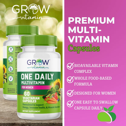 grow vitamin One Daily Multivitamin for Women – Energy Support – Whole Food Supplement – Non-GMO, Gluten-free – 60 Capsules