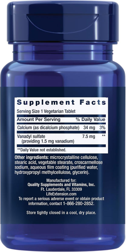Life Extension Vanadyl Sulphate, Trace Mineral Supplement for Metabolic Support – 100 Tablets