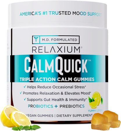 Relaxium Calm Gummies – Calm, Gut Health & Immune Support – Vitamin B6, Magnesium, L-Theanine – Prebiotic & Probiotic Blend – Lemon Flavour, 60 Gummies