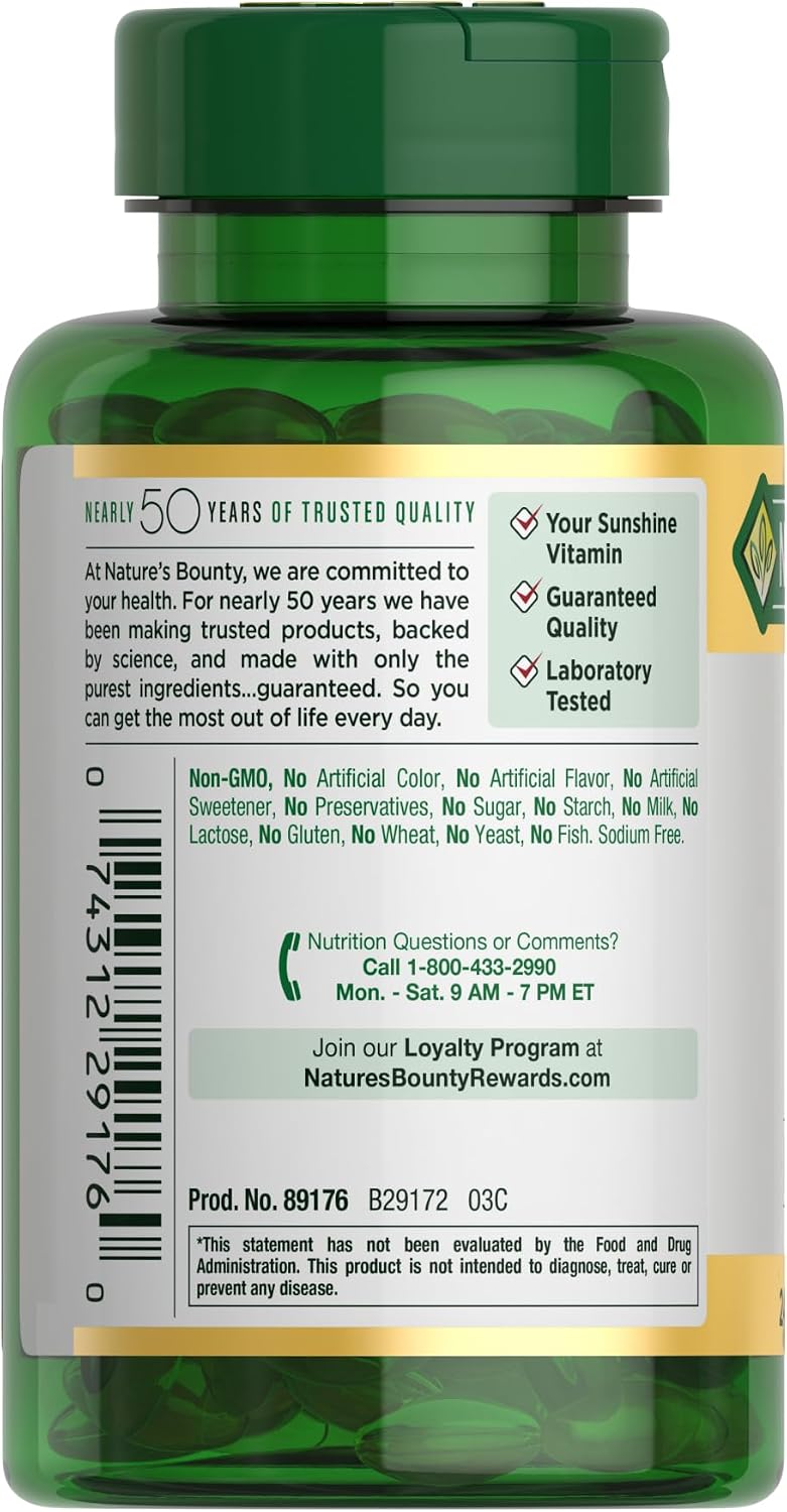 Nature's Bounty Vitamin D3 5000 IU Softgels, 240 Count - görsel 7