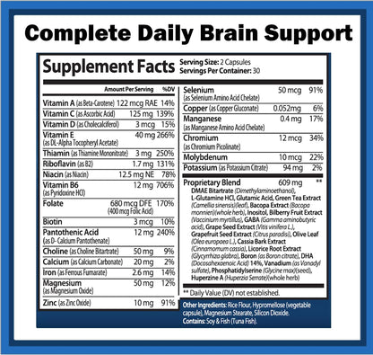 Brain Support Plus - Memory and Focus Supplement with B Vitamins and Herbal Extracts, 60 Capsules