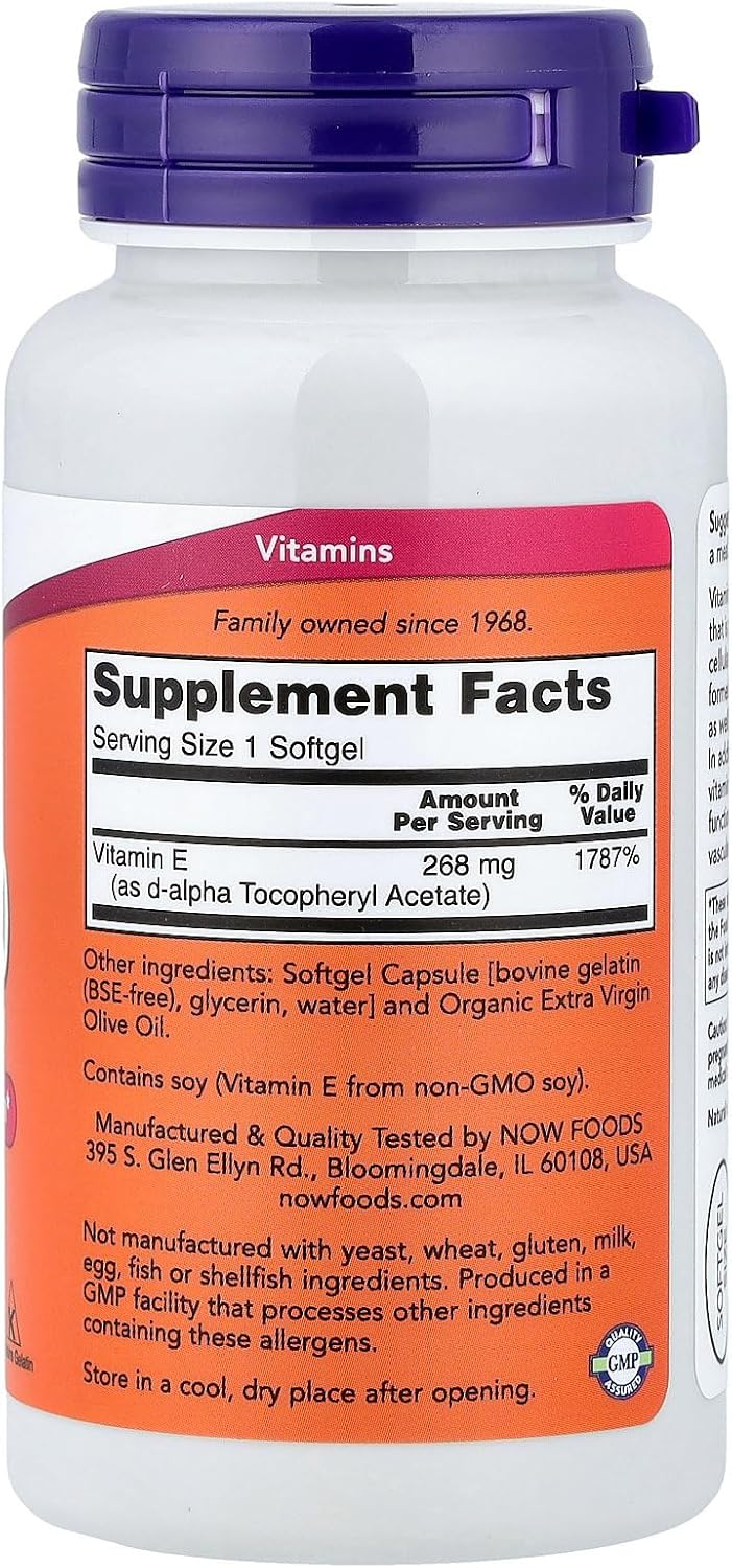Now Foods - Vitamin E D Alpha Tocopheryl Acetate 400 IU - 100 Softgels - görsel 2