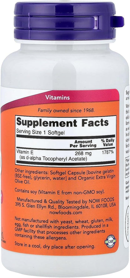 Now Foods - Vitamin E D Alpha Tocopheryl Acetate 400 IU - 100 Softgels