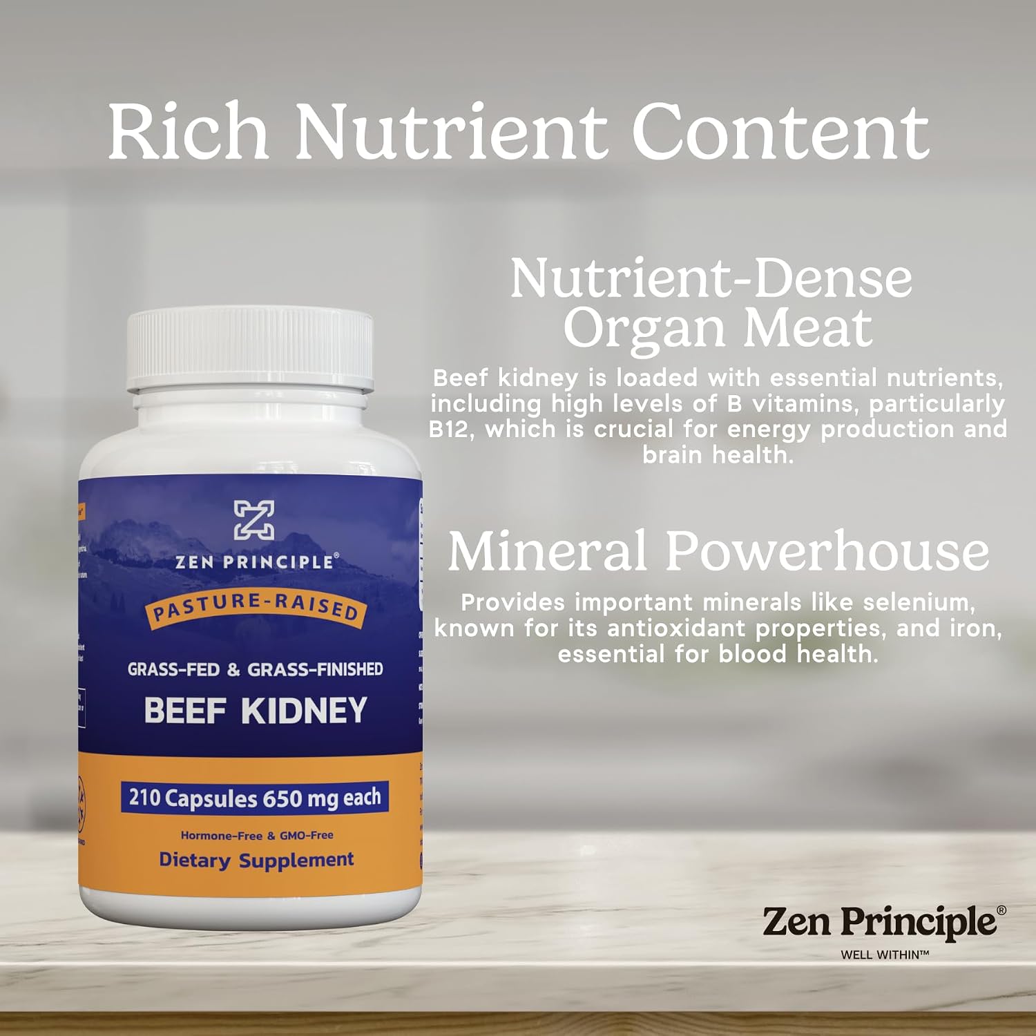 Zen Principle Grass Fed Beef Kidney Supplement – 210 Capsules, 3000 mg, DAO Enzyme for Histamine & Thyroid Function - görsel 5