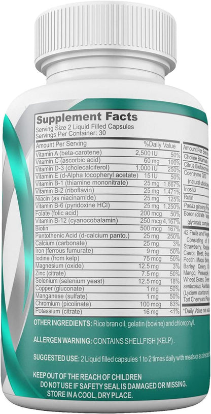 Gastric Bypass Vitamins with Iron Plus 42 Super Fruits & Vegetables – Quick-Dissolve Gel Caps