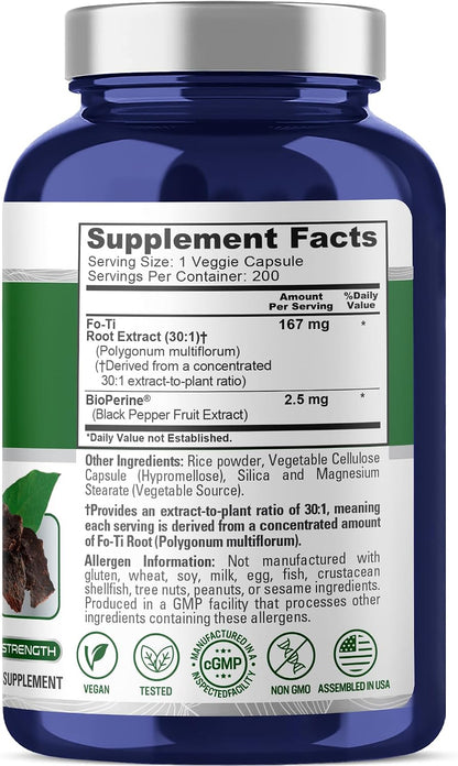NusaPure Fo-Ti Capsules, 167 mg, 200 Vegan Capsules (Non-GMO)