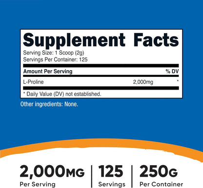 Nutricost L-Proline Powder 250g – 2,000mg Per Serving, Non-GM