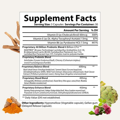 Besti Supplements Daily Perimenopause Support – Probiotic & Prebiotic Blend – Supports Overall Wellbeing – 90 Capsules