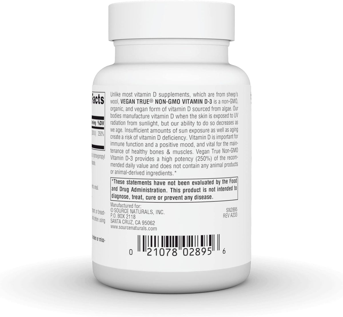 Source Naturals Vegan True Non-GMO Vitamin D-3, 2000 IU - 90 Capsules - görsel 3