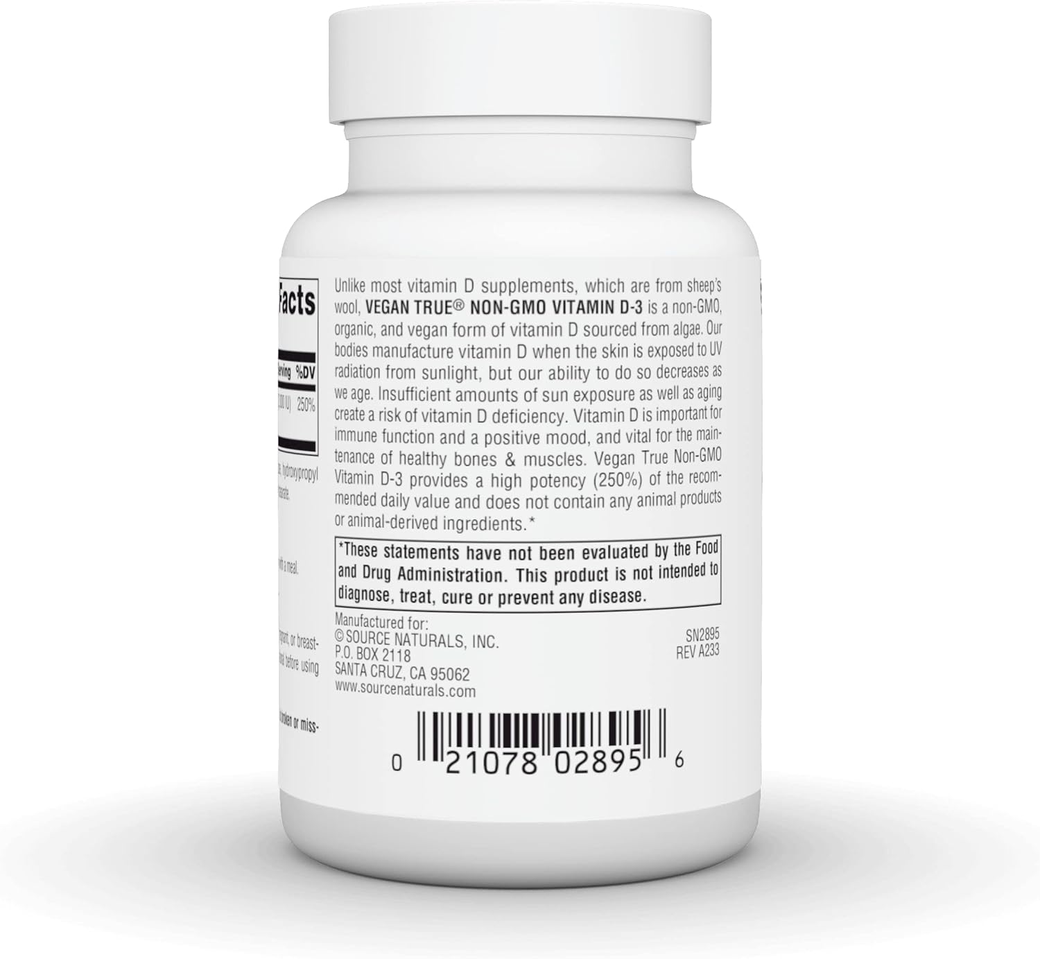 Source Naturals Vegan True Non-GMO Vitamin D-3, 2000 IU - 90 Capsules - görsel 3