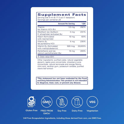 Pure Encapsulations B-Complex Liquid – Liquid Vitamin B Complex for Energy and Nervous System Support – Gluten-free & Vegetarian – 140 ml