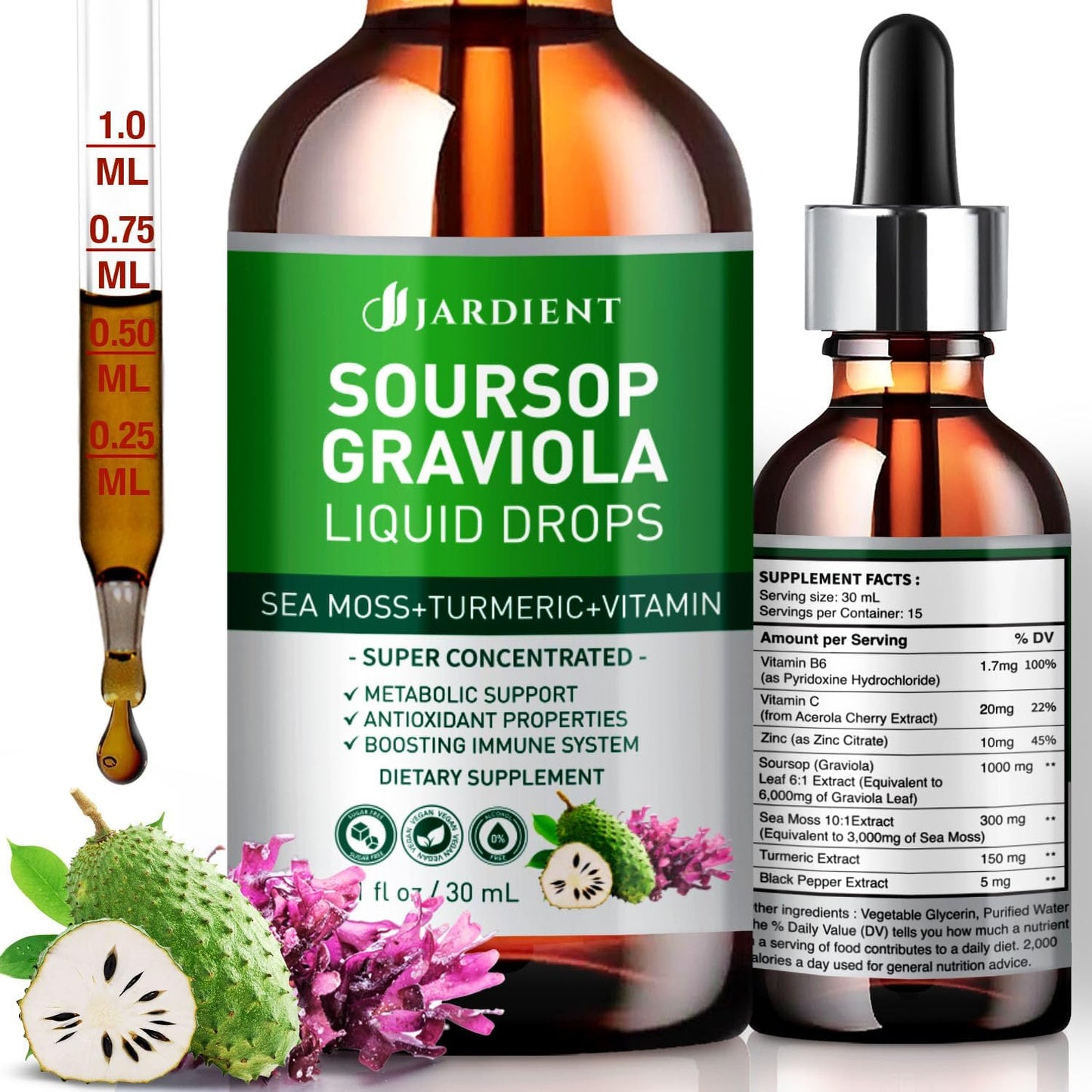 Soursop Bitters Extract Liquid Oil - Organic Graviola Tincture for Cell Support - 2 x 30 ml - görsel 1