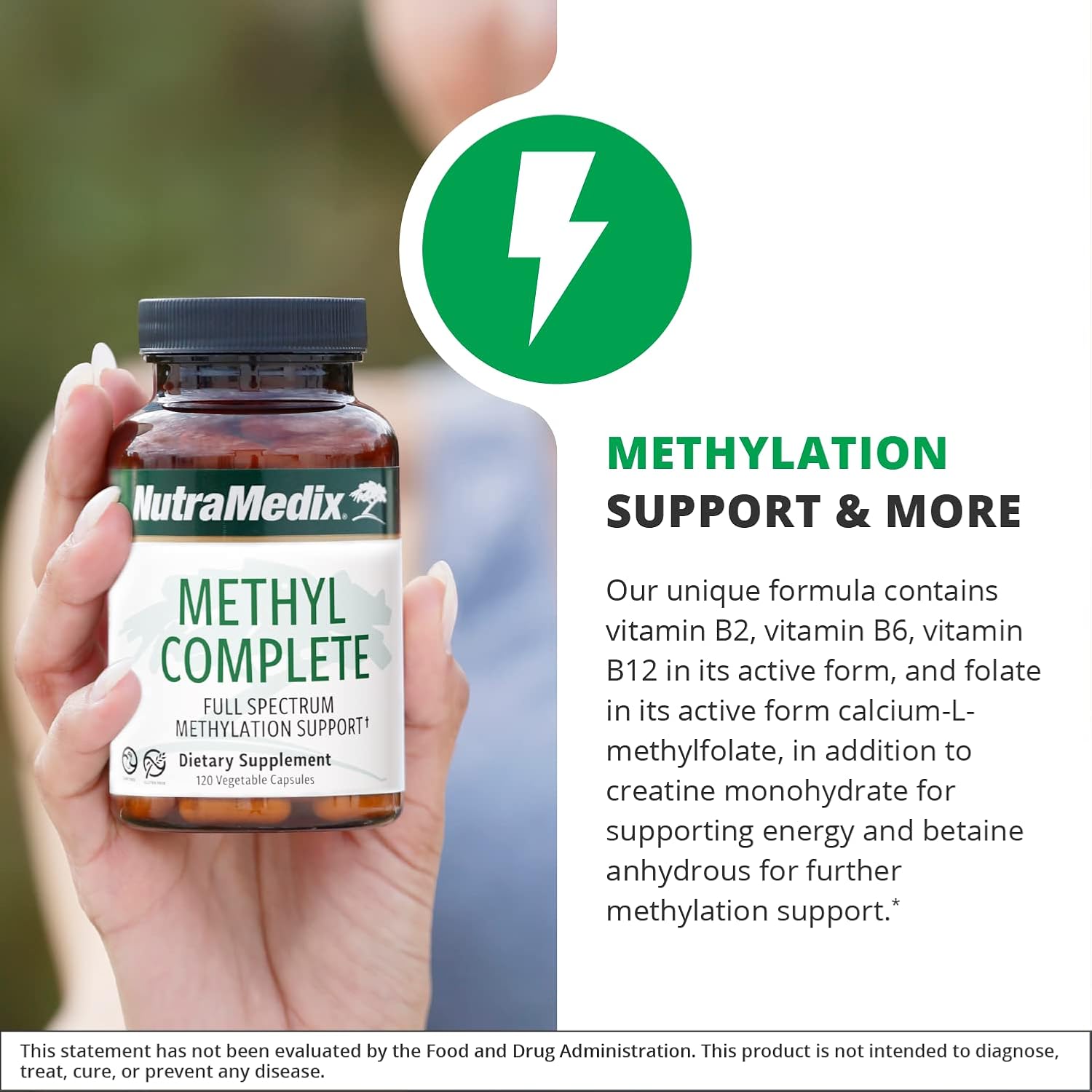 NutraMedix Methyl Complete – Complete Methylation and Energy Support Capsules – Vitamin B2, B6, B12 and Folate – with Creatine Monohydrate and Betaine Anhydrous (120 Count) - görsel 3