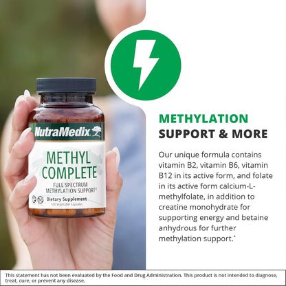 NutraMedix Methyl Complete – Complete Methylation and Energy Support Capsules – Vitamin B2, B6, B12 and Folate – with Creatine Monohydrate and Betaine Anhydrous (120 Count)