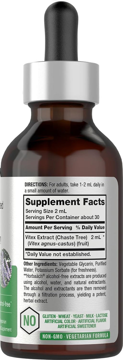 Horbäach Vitex Berry Chasteberry Extract Tincture | 2 fl oz | Super Concentrated Liquid | Alcohol Free Chaste Tree Berry Supplement | Vegetarian, Non-GMO, Gluten-free