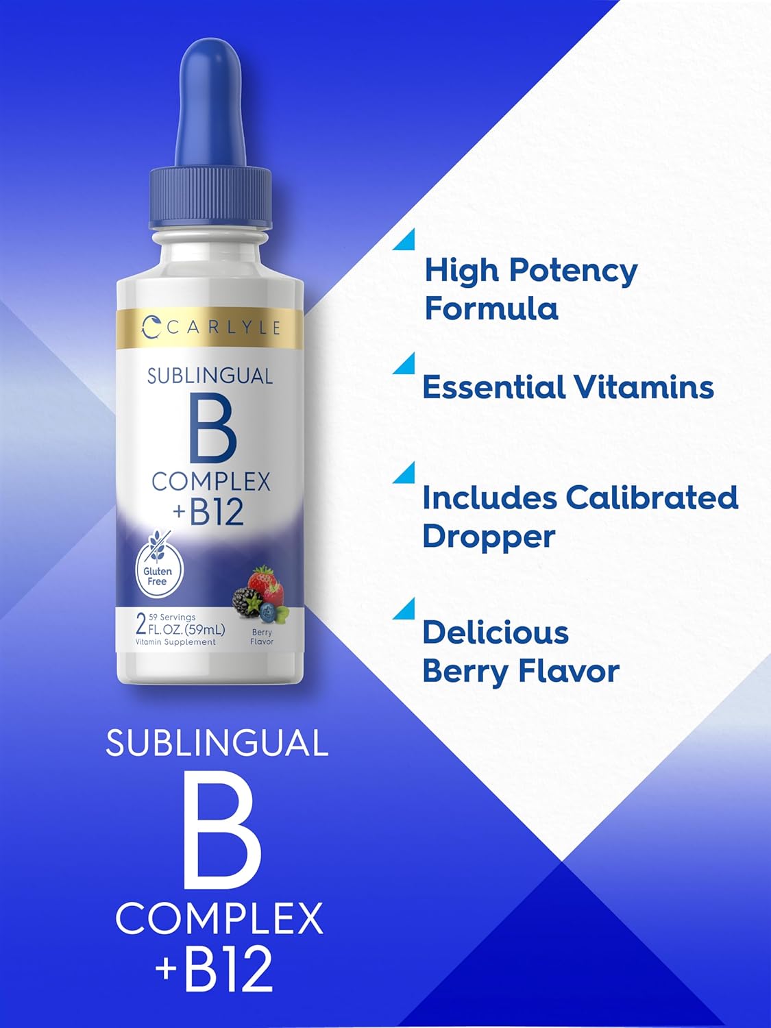 Carlyle Vitamin B Complex Sublingual | 60 ml | Liquid Drops | with B12 | Berry Flavour | Vegetarian, Non-GMO & Gluten-free Supplement - görsel 4