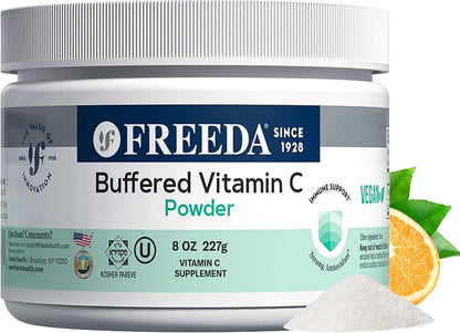 FREEDA Buffered Vitamin C Powder – Non-Acidic, Stomach-Friendly Vitamin C for Sensitive Individuals – Vegan, Kosher, Sugar-Free – 227 g (8 oz)