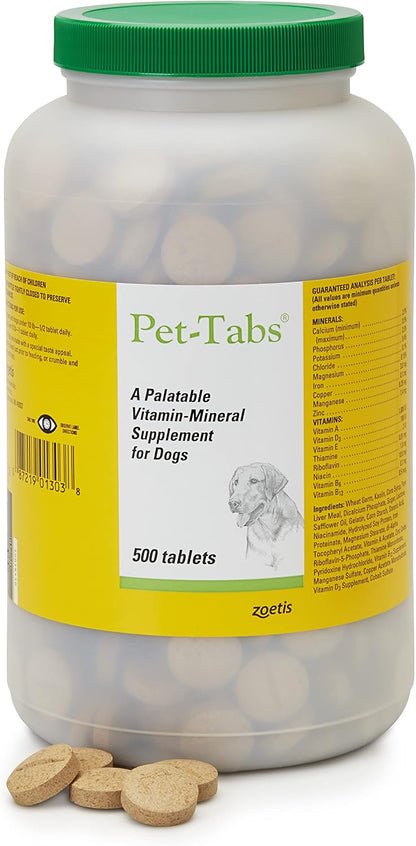 Pet-Tabs Multivitamin and Mineral Supplement for Dogs - Chewable Tablets, 500 Tablets