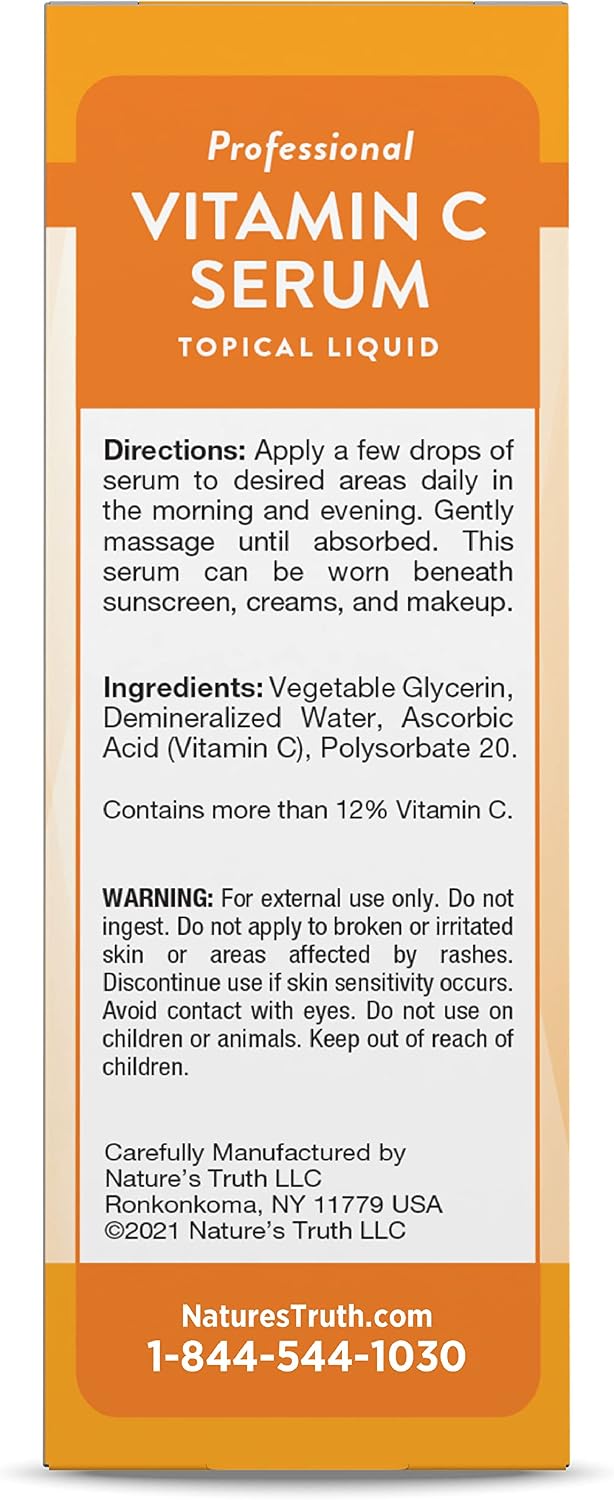 Nature's Truth Vitamin C Serum, 60 ml – Nourishing Facial Oil for Face & Skin, Unscented - görsel 6
