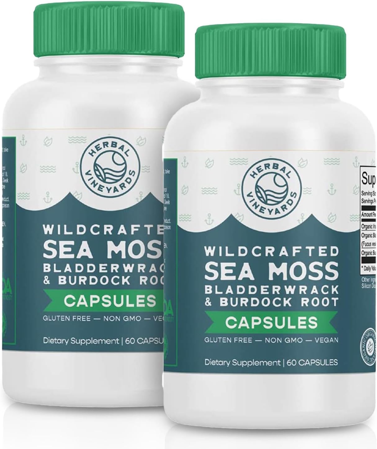 Herbal Vineyards Organic Wildcrafted Vegetable Capsules - Irish Sea Moss, Bladderwrack, and Burdock Root - 1500mg, 60 Capsules - görsel 10