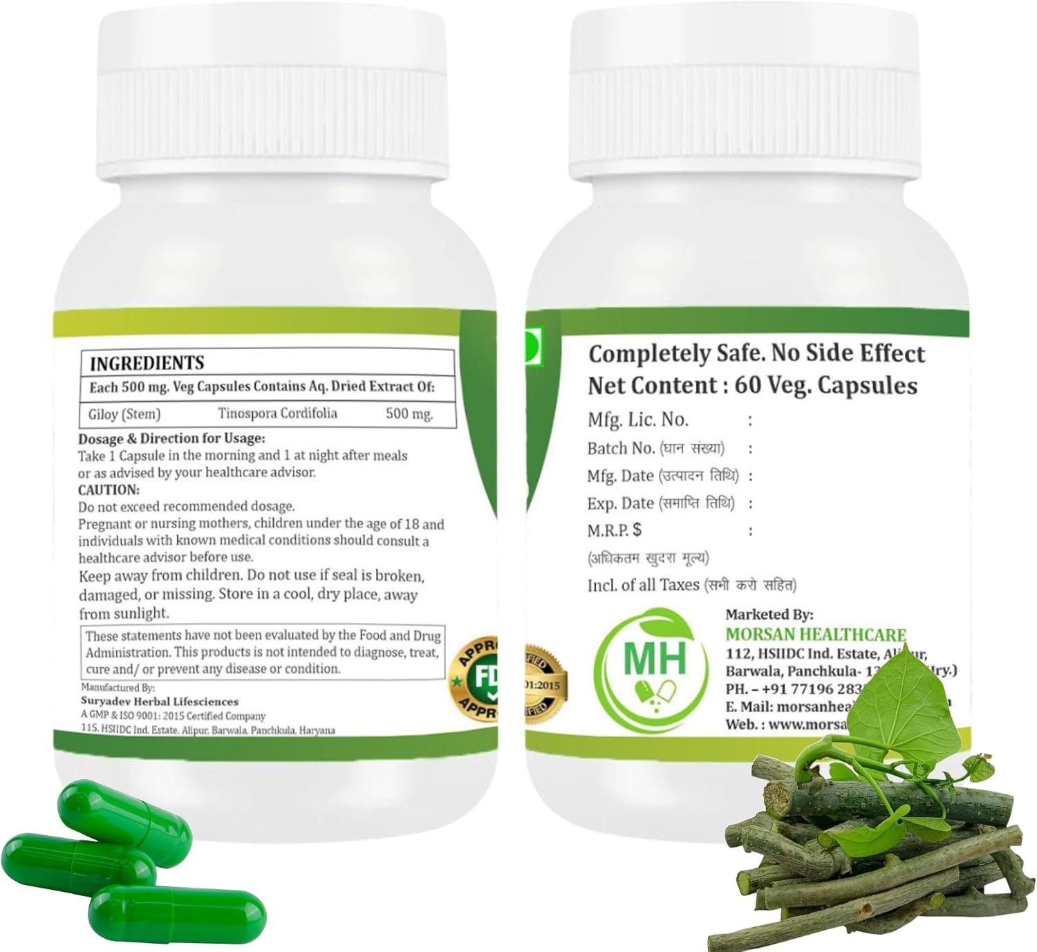 Morsan's Giloy (Tinospora Cordifolia) Capsules, Pack of 60 x 500 mg Veg Capsules - görsel 2