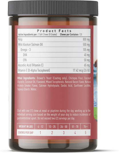 Strawfield Pets Salmon Dog Chews Omega-3 Fish Oil Chews with Wild Alaskan Salmon Oil Skin & Coat + Seasonal Allergy Support Hip & Joint Dog Supplement + EPA & DHA Made in USA