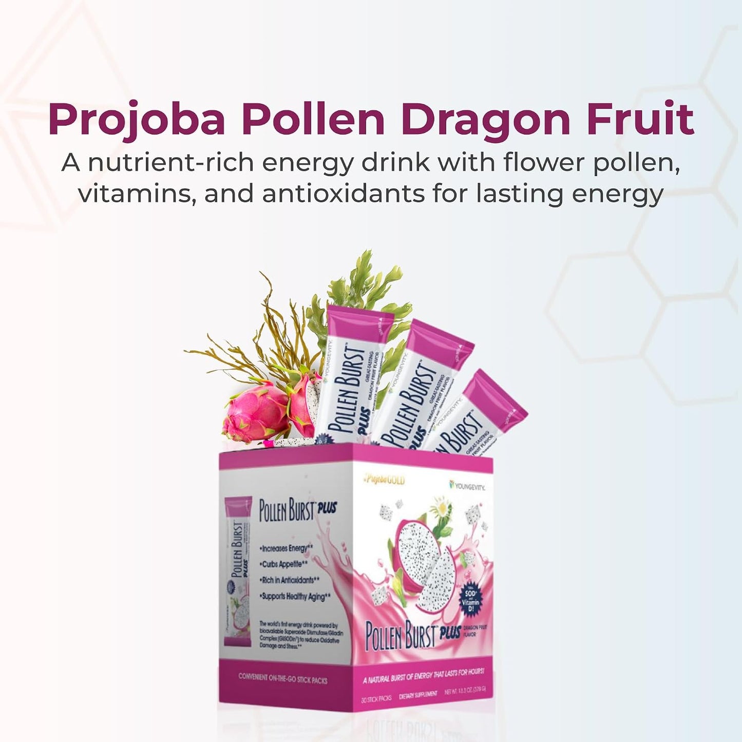 Youngevity ProJoba Pollen Burst™ Dragon Fruit - Natural Energy Supplement with Green Tea & Bee Pollen (30 Sticks) - görsel 2