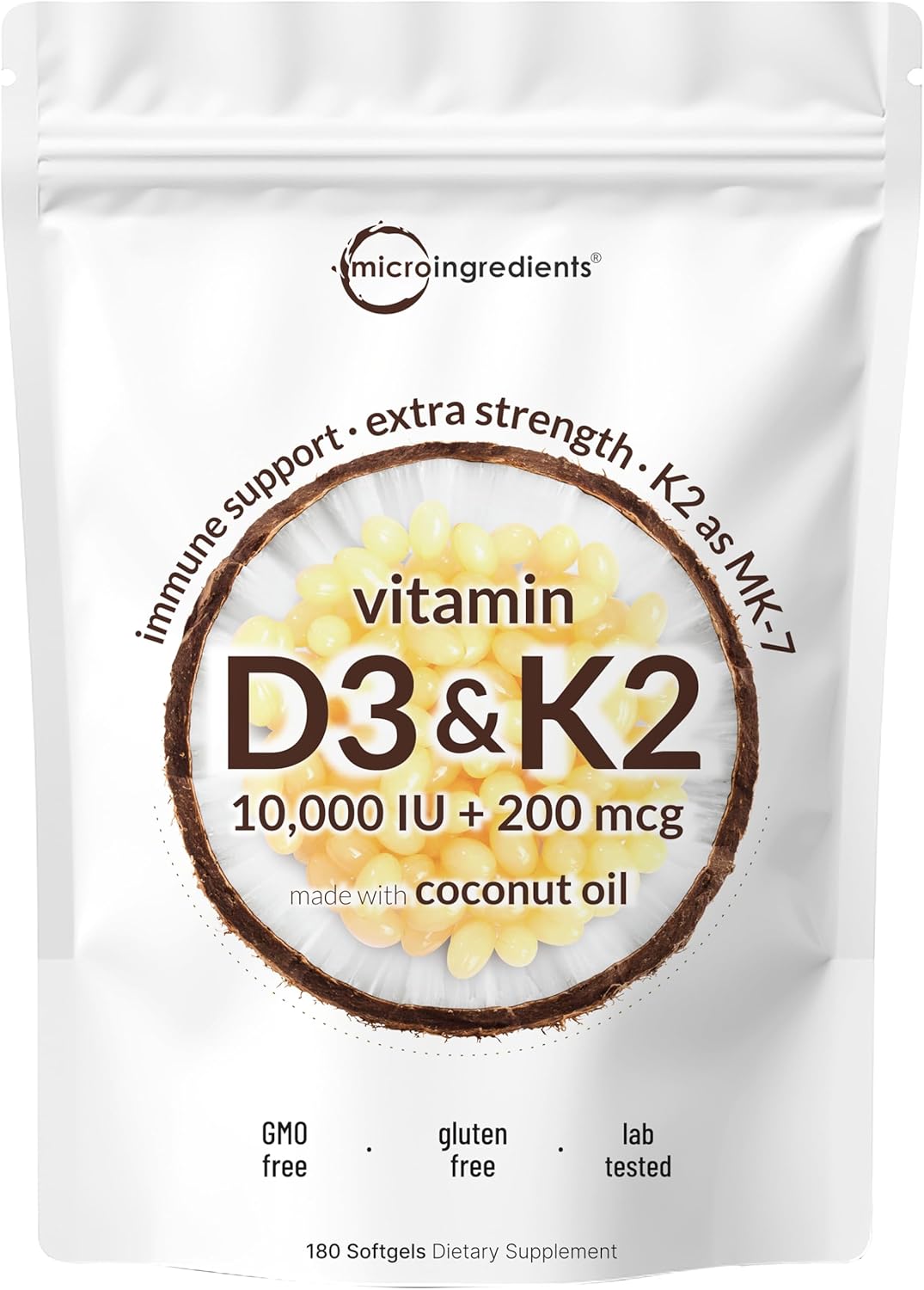 Micro Ingredients Vitamin D3 10,000 IU + K2 MK-7 200 mcg – 300 Softgels - görsel 8