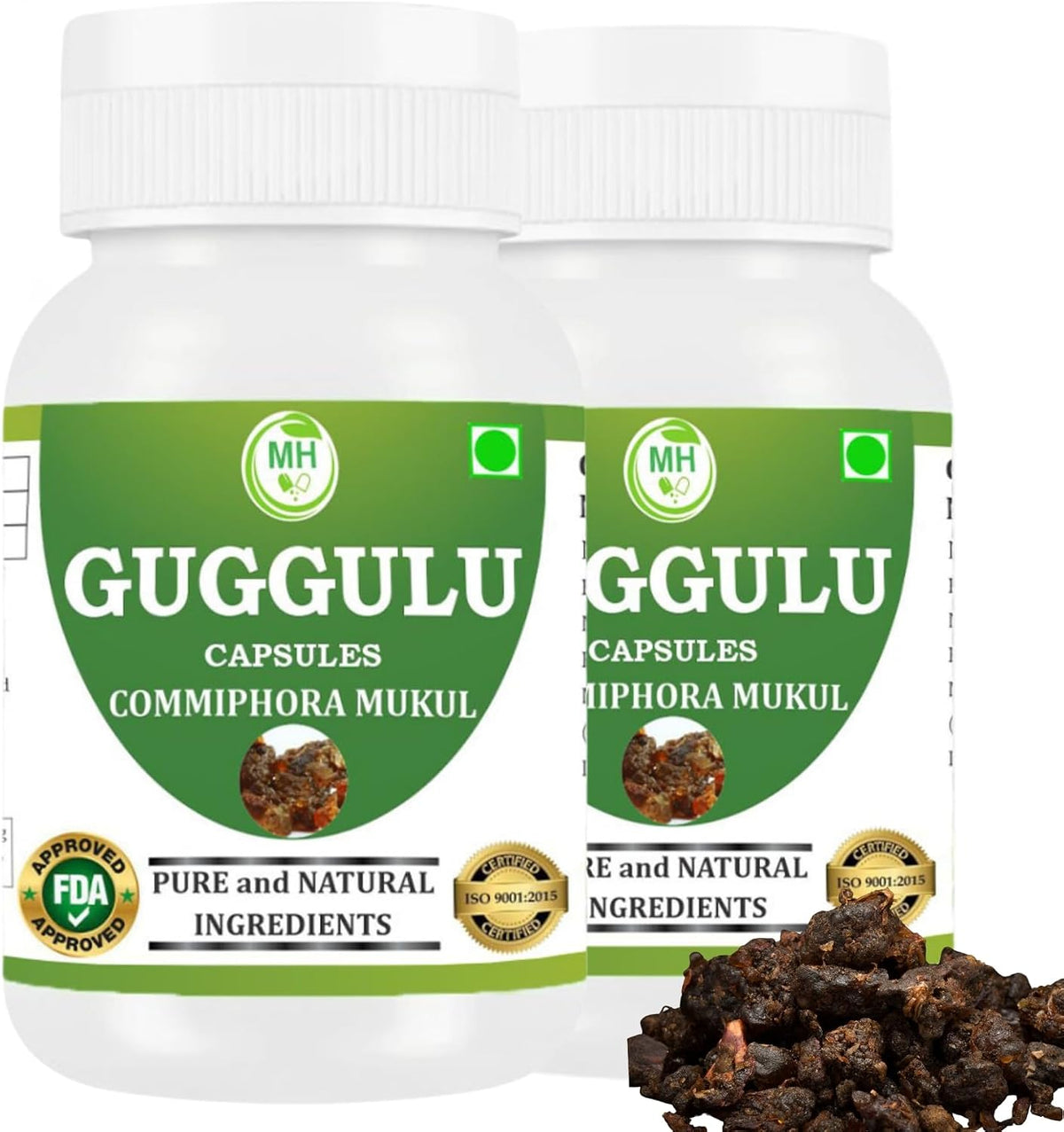 Guggulu (Commiphora Mukul) Vegetarian Capsules, Pack of 2 x 60 Capsules - görsel 1